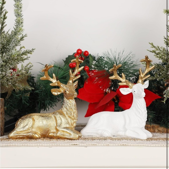 2 Resin Golden & White Reindeer🦌Lying Tabletop Decorations Figurines - Picture 7 of 9